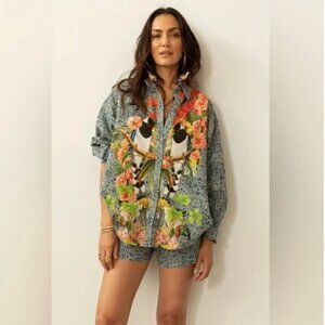Carolina K Selva Birds Parrot Tropical Boyfriend button down Shirt XS Top